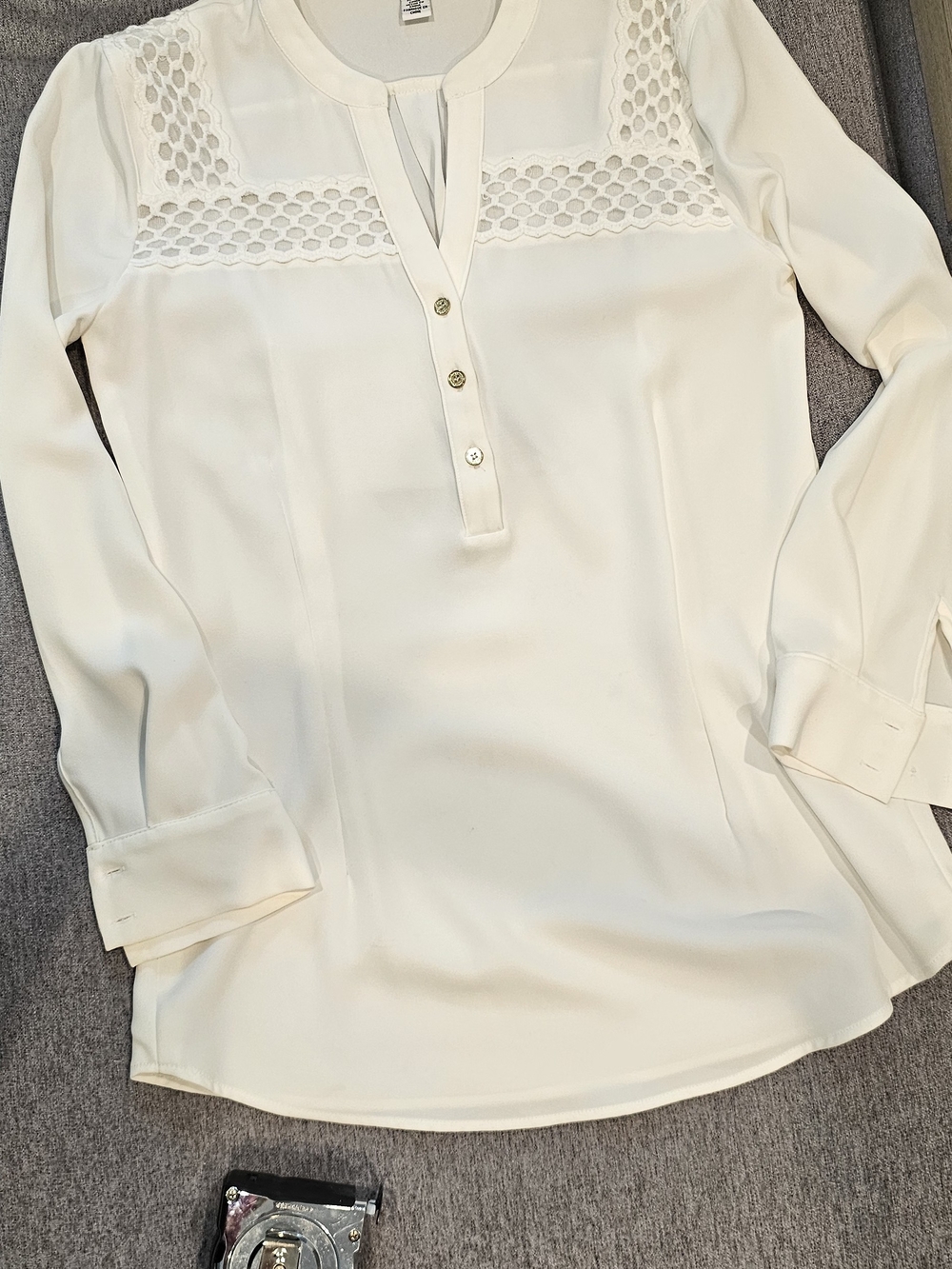Calvin Klein Ivory With Lace Details Long Sleeve  Blouse